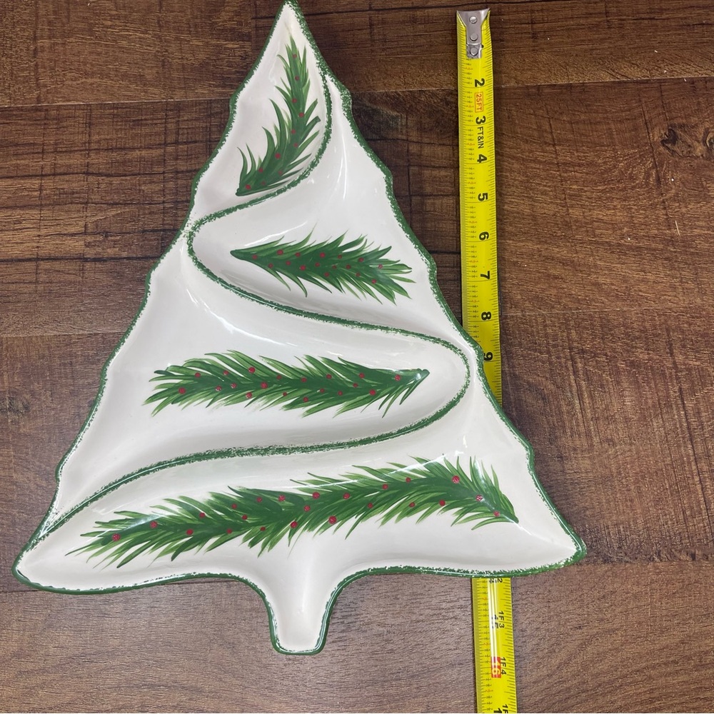 MCM Vintage Hobbyist Hand Painted Divided Ceramic Christmas Tree Tray/Dish - Picture 8 of 9